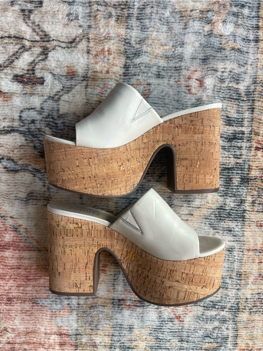 Schutz Dalle Cutout Leather & Cork Platform Sandal 6.5 hippy 70s - Picture 2 of 6